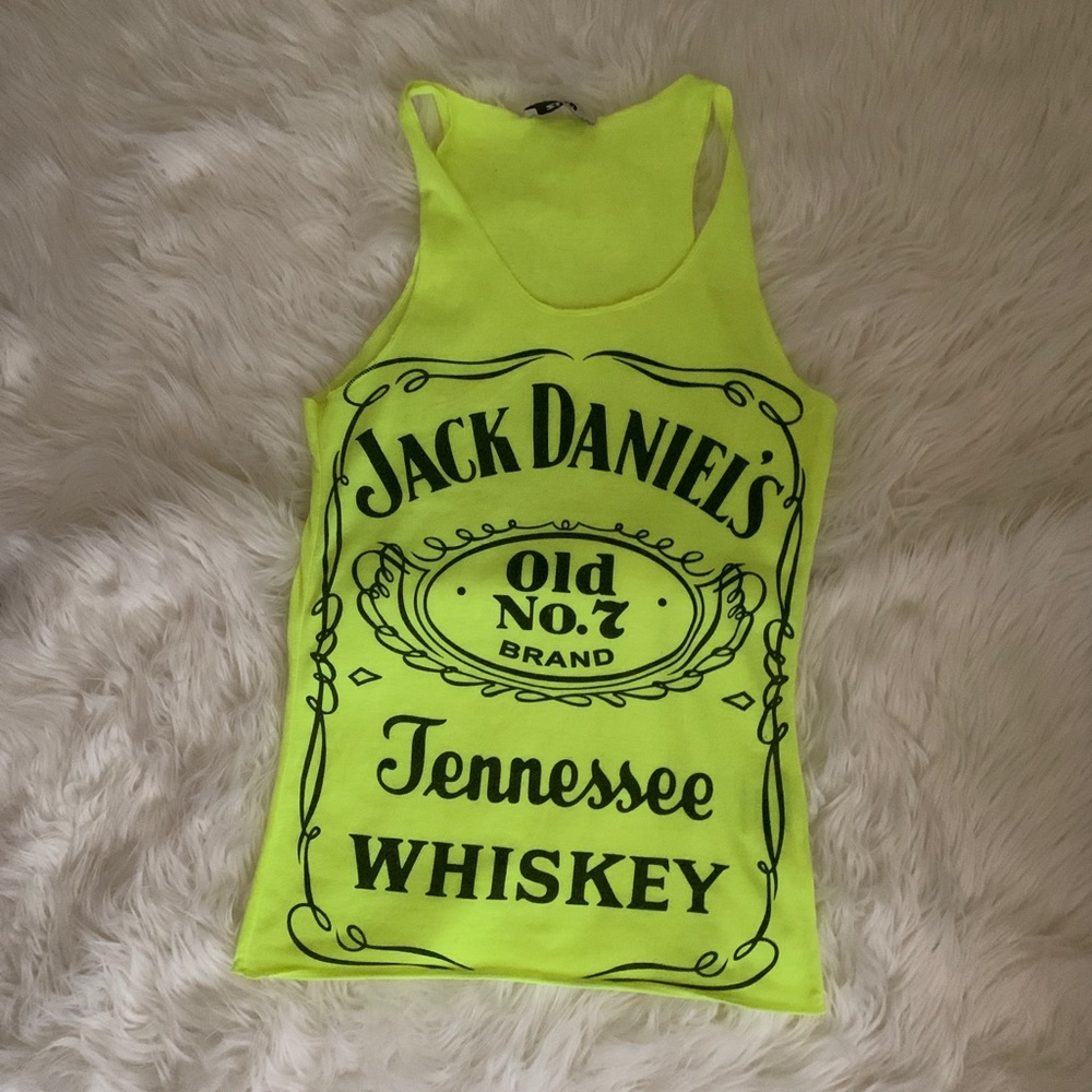 Jack Daniels neon green yellow tank top size S